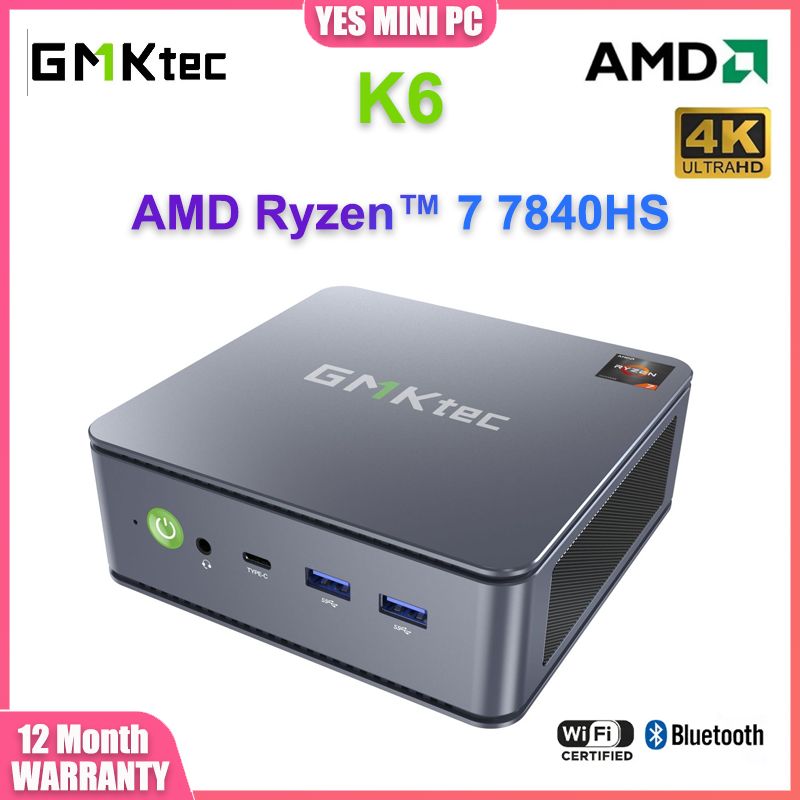 GMKМини-ПКK6(AMDRyzen77840HS(3.8ГГц),RAM8ГБ,SSD500ГБ,AMDRadeon780M,Windows),серебристый
