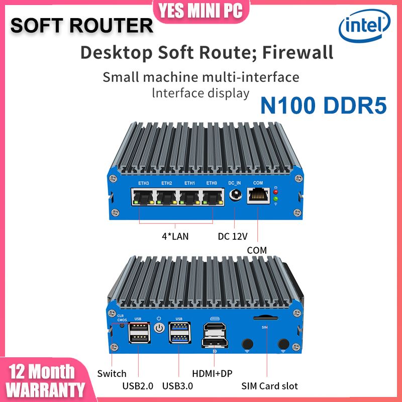 N100SoftRouterDDR5NVMESSDПоддержкаPfsenseLinuxUbuntuMultiWANМаршрутизирующийкомпьютерHDDPДисплейМини-ПК