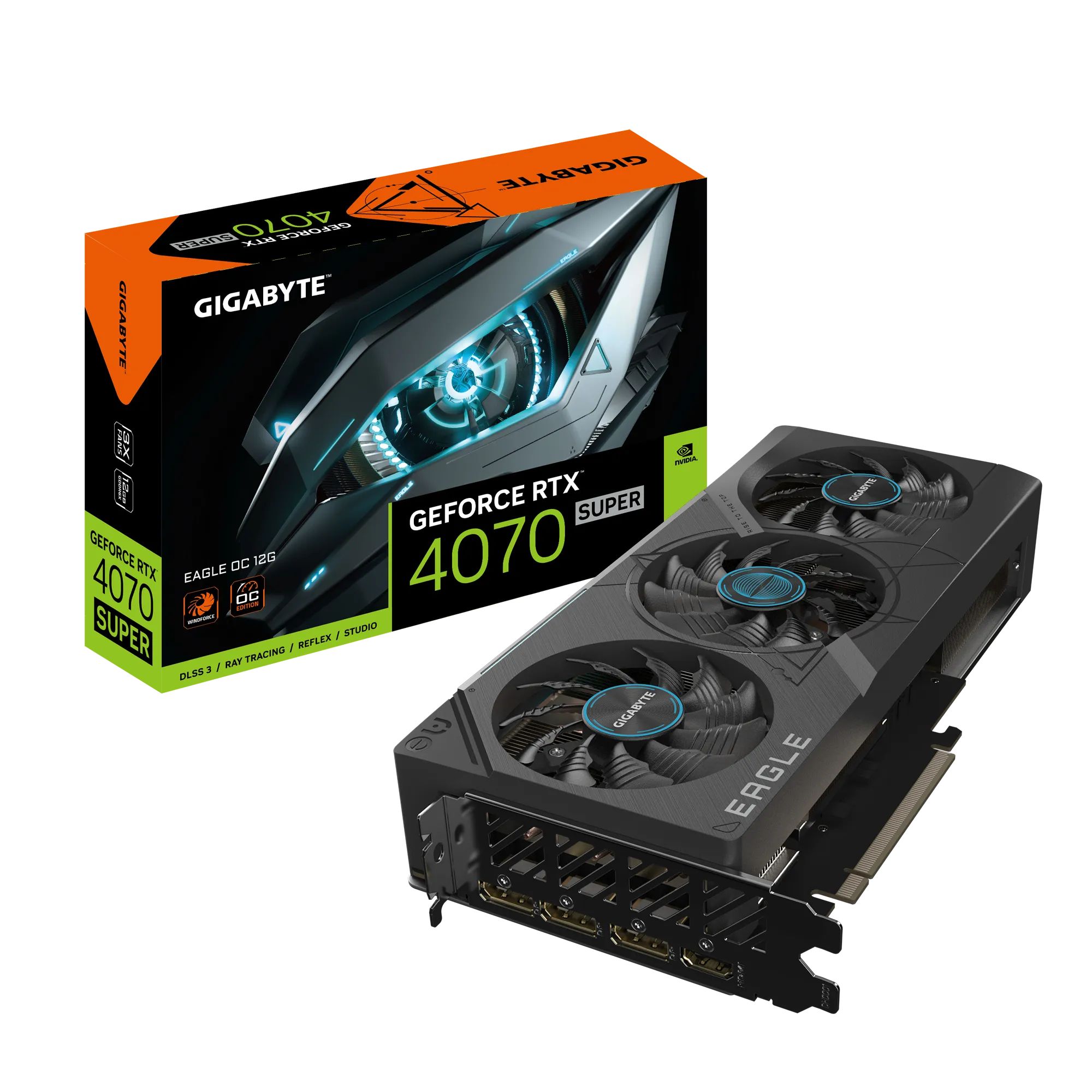 Gigabyte Видеокарта GeForce RTX 4070 SUPER EAGLE OC 12 ГБ (GV-N407SEAGLE  OC-12GD)