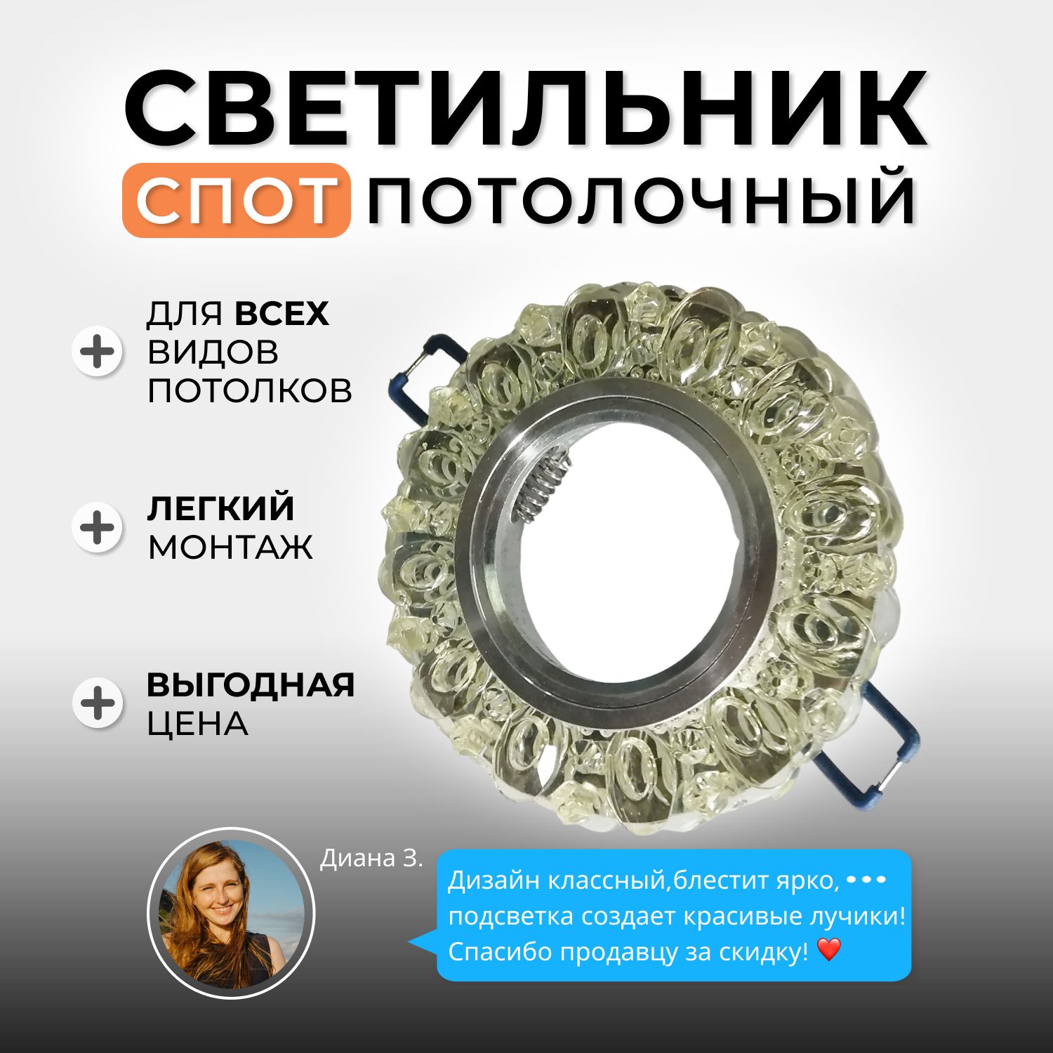 Светильник потолочный встраиваемый со светодиодной подсветкой FERON ...