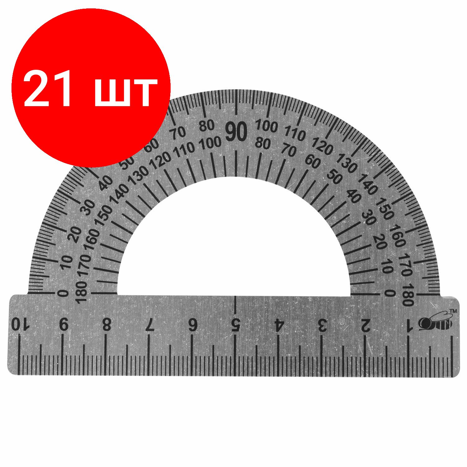 Транспортир 10 см, комплект 21 штук, 180 градусов, металлический, ПИФАГОР, 210637