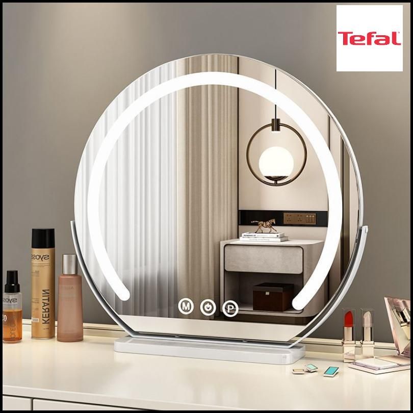 Зеркало косметическое настольное с подсветкой и лампочками для макияжа на подставке / Стекло интерьерное, гримерное, декоративное с увеличением и сенсорным управлением (три режима света)диаметр 46.5cm