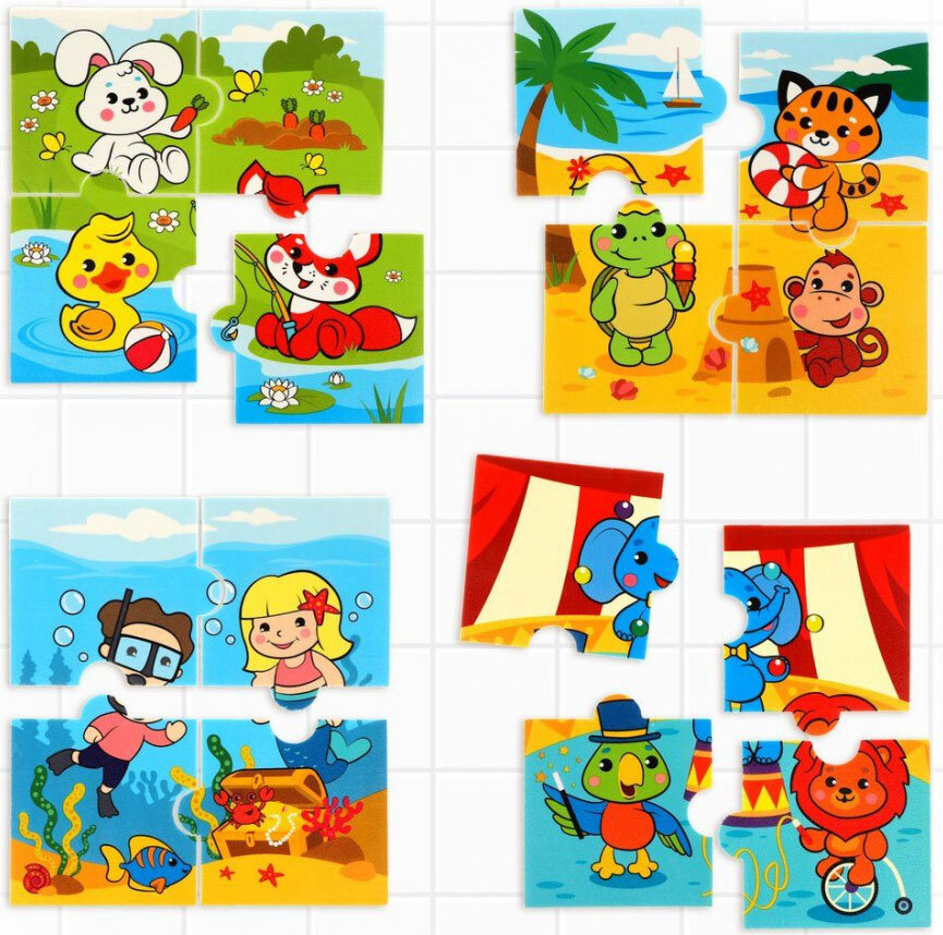Игрушка для ванной Жирафики "Веселые истории": 4 сюжета, 16 деталей, 939827, 26 х 0,5 х 26 см, разноцветный #1
