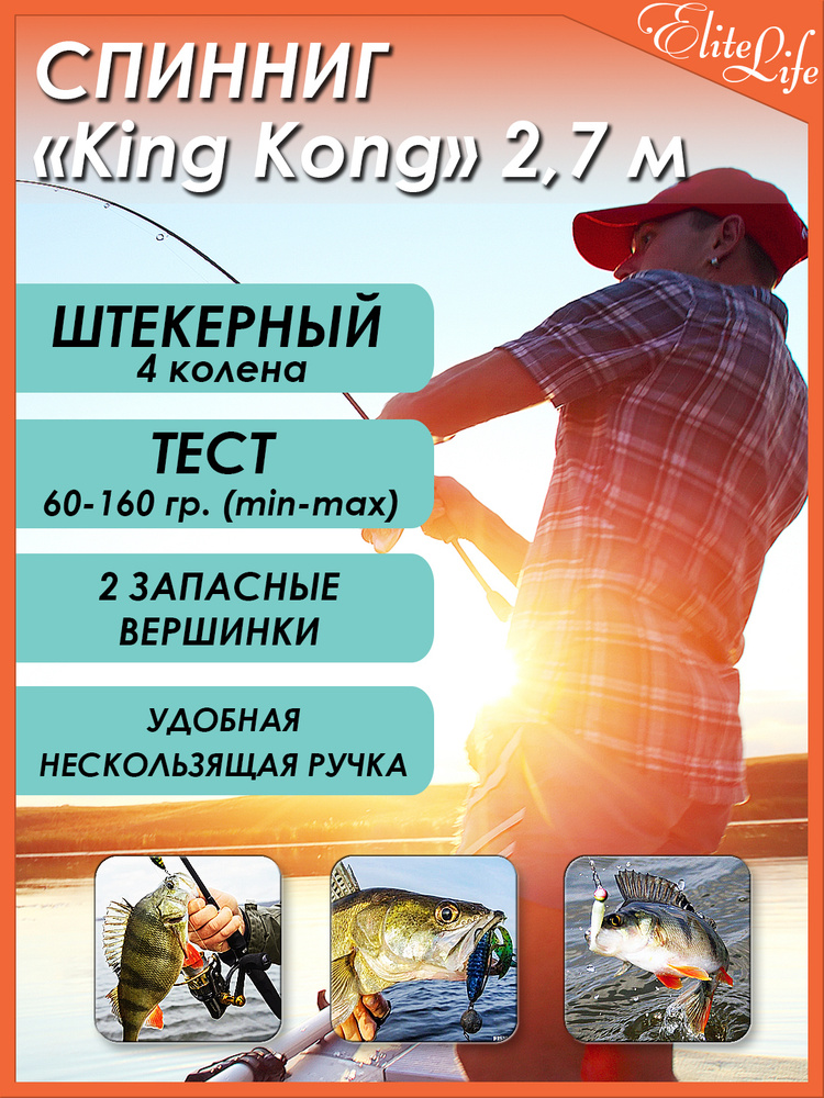 Спиннинг KingKong штекерный WEI-069, 2.7 м., test 60-160, с 2-мя дополнительными вершинками.  #1