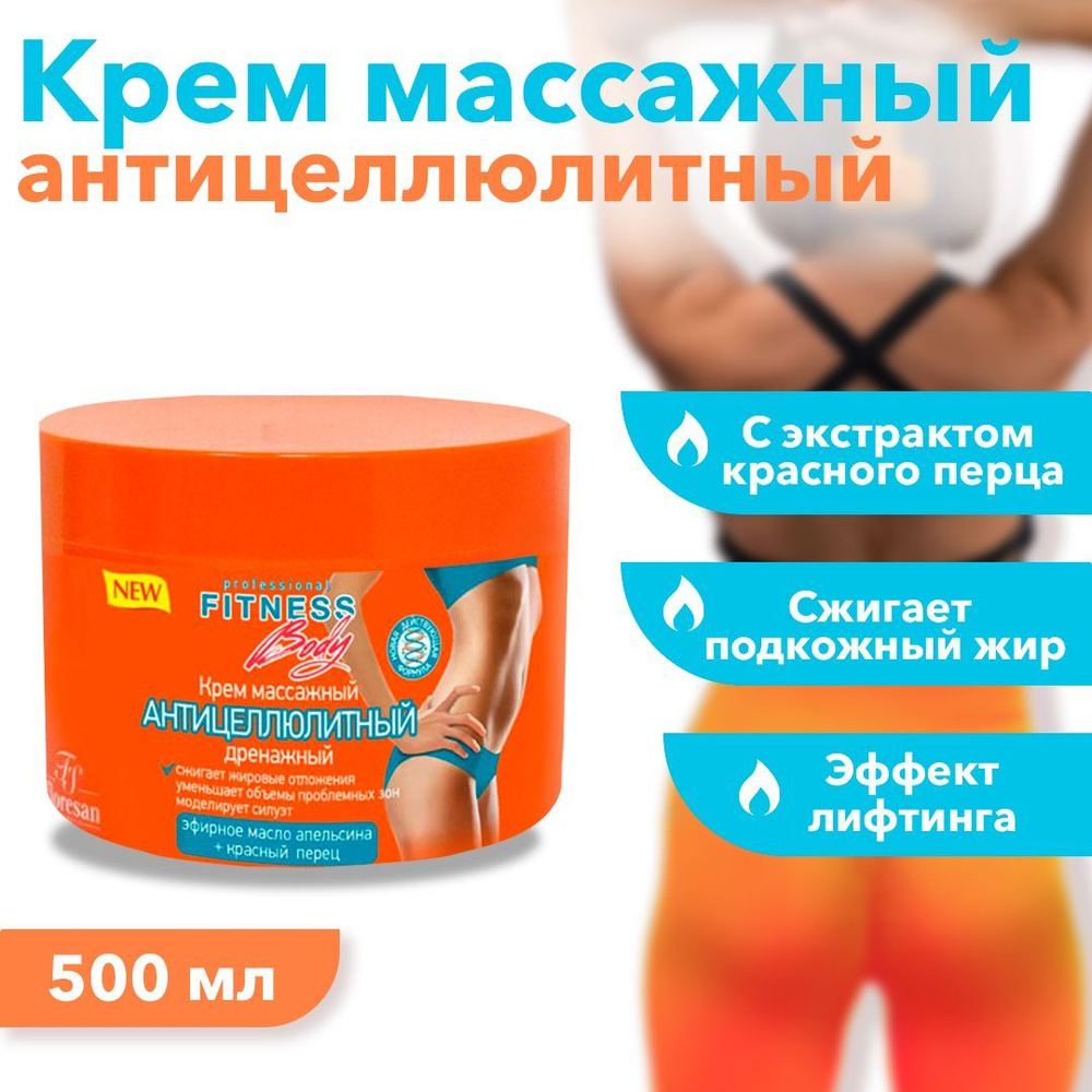Floresan / Крем для тела Антицеллюлитный для массажа дренажный с кофеином Fitness Body, 500 мл  #1