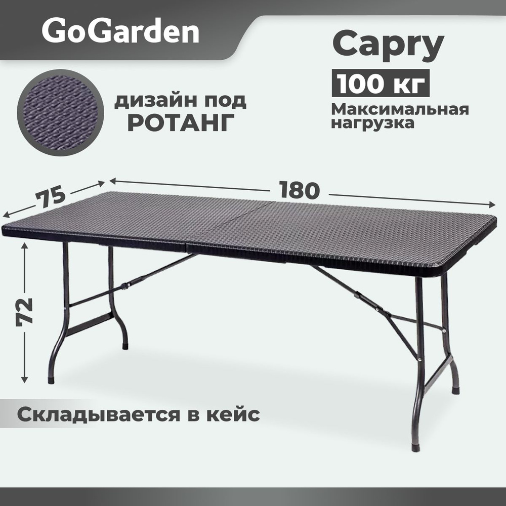 Стол туристический складной, для рыбалки, для кемпинга, садовый стол GoGarden CAPRY, 180x75x72 см, пластик/сталь #1