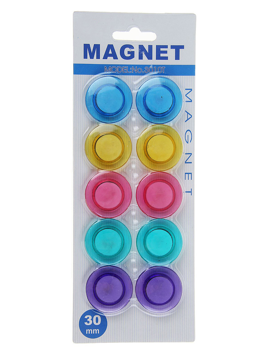 магнитов для доски, 10 штук, диаметр 3 см, прозрачные —  в .
