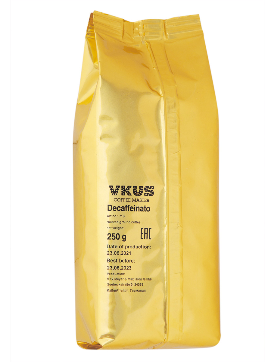 Кофе молотый VKUS DECAFFEINATO БЕЗ КОФЕИНА, 0.25 кг — купить в интернет ...