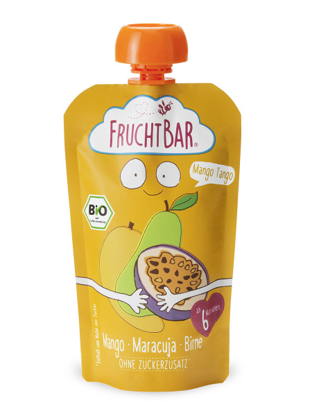 FruchtBar, Органическое фруктовое пюре манго, маракуйя, груша 120 грамм ...