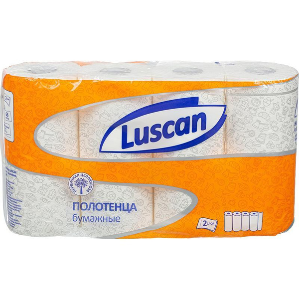 Бумажные полотенца Luscan, рулонные, двухслойные, 4 рулона по 17 метров ...