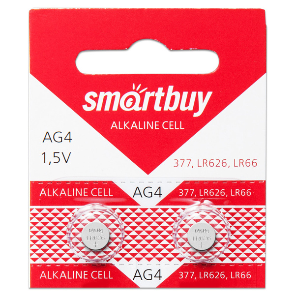 Батарейка LR626 (377, LR66, AG4) 1.5V SmartBuy Blister, упаковка 2 шт ...