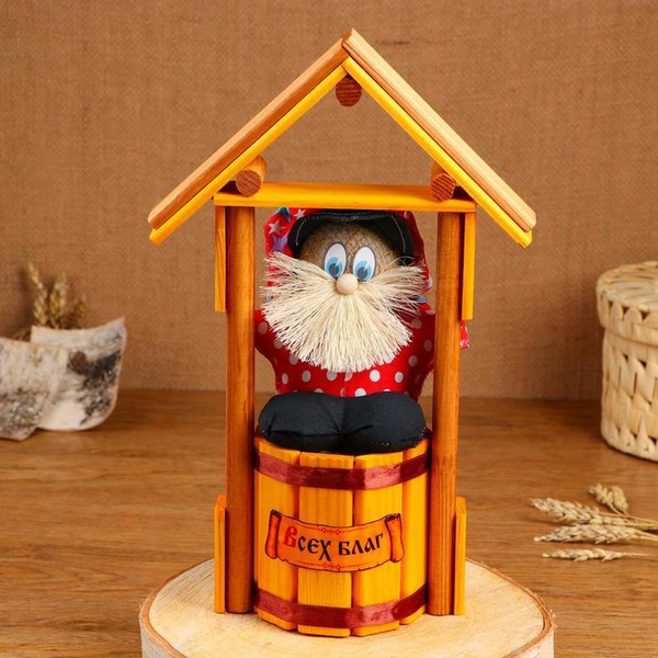 Сувенир/Оберег - домовой Домовой на бочке, в домике, h - 30 см, микс ,1 ...