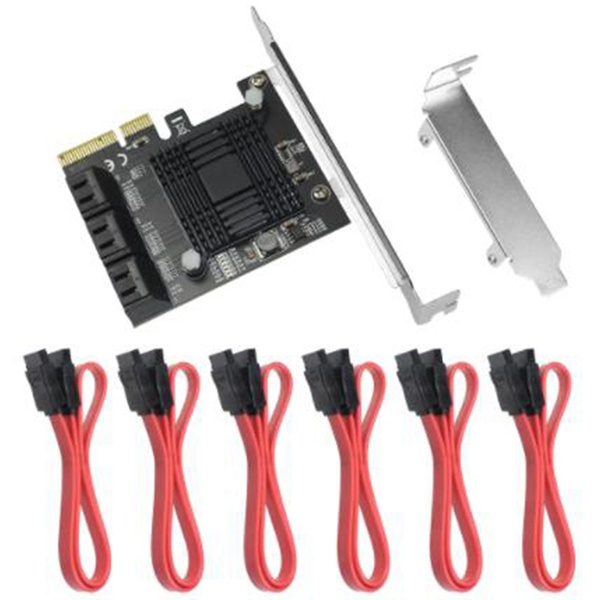 Карта PCIe SATA, 6 портов, 6 Гбит/с, с 6 кабелями SATA для настольных ...