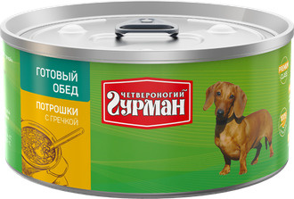 "Четвероногий гурман" консервы для собак, "Готовый обед" 325г, потрошки ...