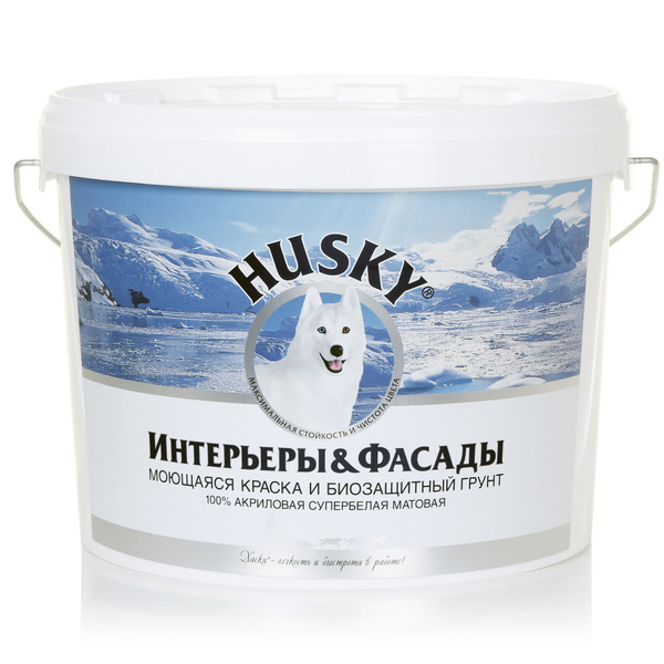 Краска HUSKY Интерьеры и фасады Гладкая, Акриловая, Матовое покрытие ...
