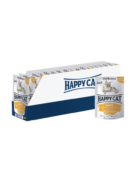 Влажный корм Happy Cat Хэппи Кэт для кошек курочка ломтики в соусе ...