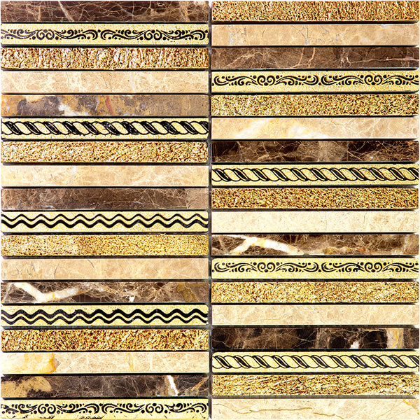 Декоративная плитка мозаика из мрамора на сетке Skalini Golden line ...