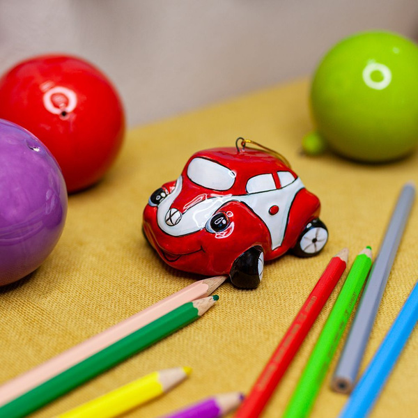 Новогодняя игрушка на елку керамическая, ручная работа Автомобильчик ...