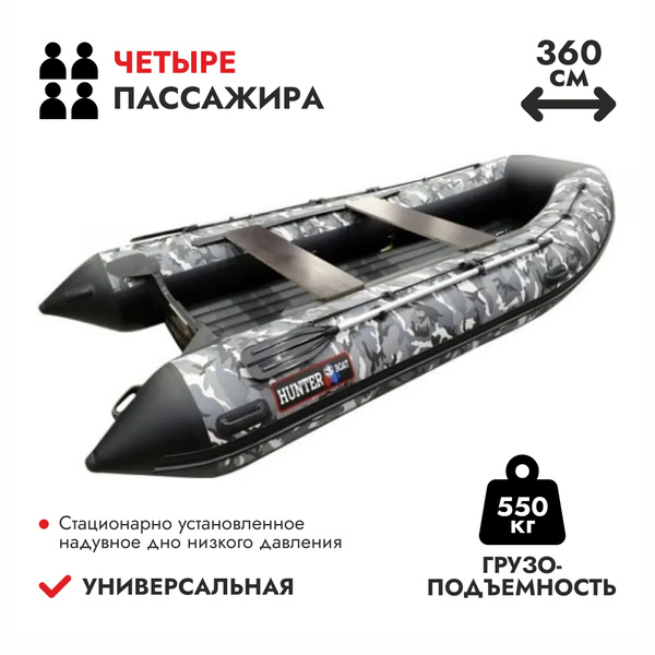 Лодка надувная ПВХ HunterBoat 360 А, НДНД, серый КМФ купить на OZON по ...