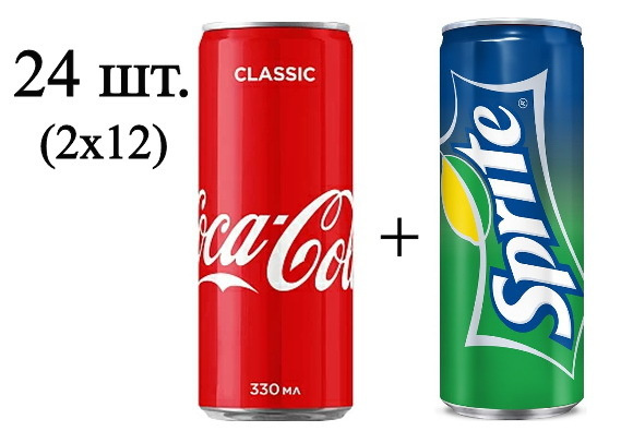 Газированные напитки Coca - Cola , Sprite, 0.33л, 24шт., железная банка ...