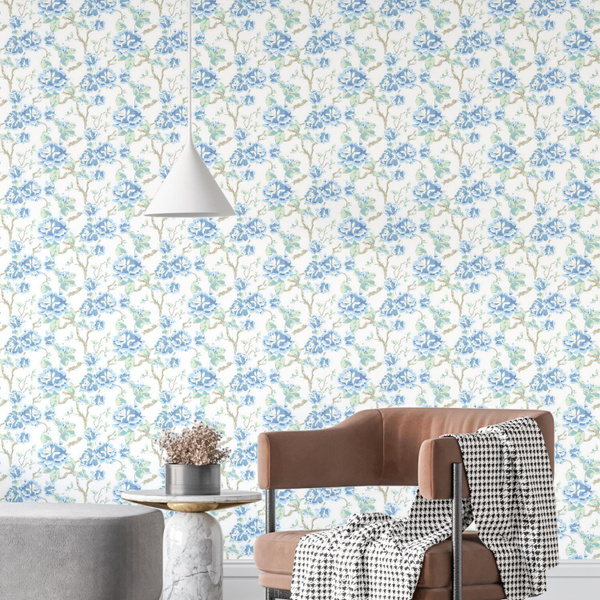 Белые обои с голубыми цветами decoracion #7050201, 300х280см - купить ...