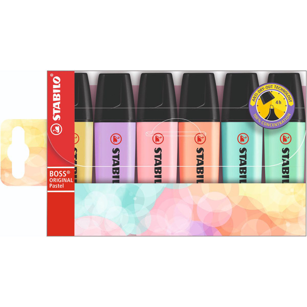 Набор текстовыделителей STABILO Boss Original, 6 пастельных цветов ...