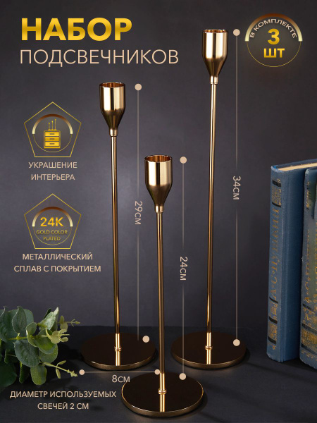 Подсвечники для свечей металлические,золотые с покрытием с покрытием ...
