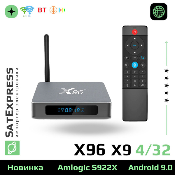 Медиаплеер X96 X9, 3.5 мм, RJ-45 Ethernet, USB, серый, Android купить c ...
