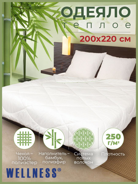 Одеяло Wellness одеяла все, 200x220, Всесезонное, с наполнителем ...