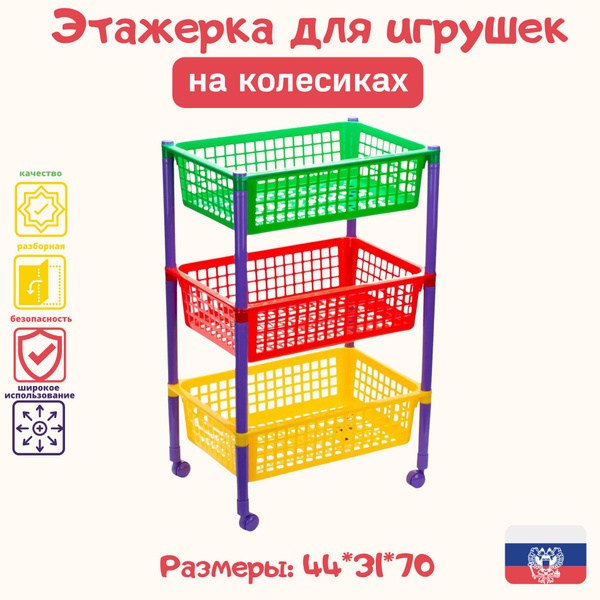 Этажерка для игрушек с ящиками для ванной, кухни напольная пластиковая ...