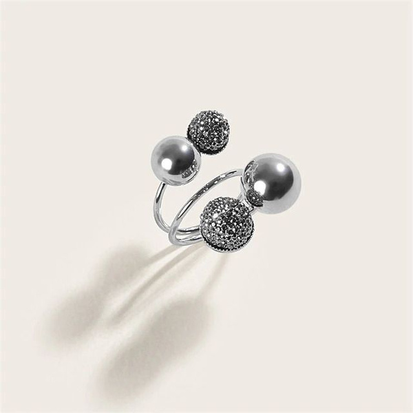 Кольцо женское с большим камнем, бижутерия, безразмерное, серебряное ...