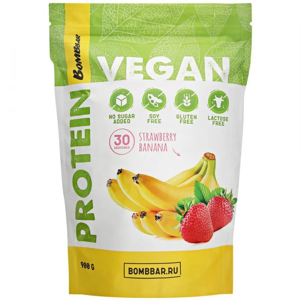 Растительный Протеин BombBar VEGAN Whey Protein, 900 г, вкус: клубника ...