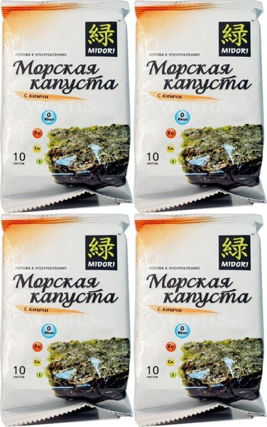 Морская капуста Midori сушеная листы с кимчи, комплект: 4 упаковки по 5 ...