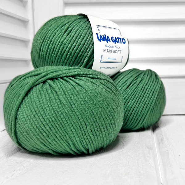 Пряжа Lana Gatto - Maxi Soft (14602 - зеленая трава), 90м/50г, 3 шт ...