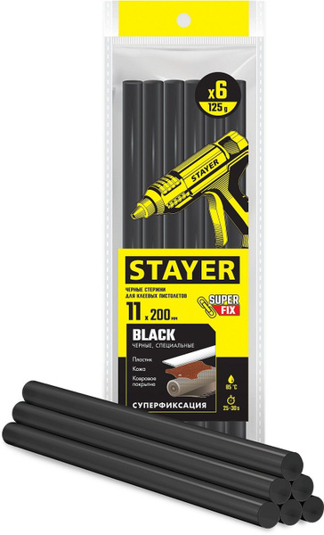 Стержни для клеевого пистолета 6 шт., d 11 x 200 мм STAYER Black черные ...