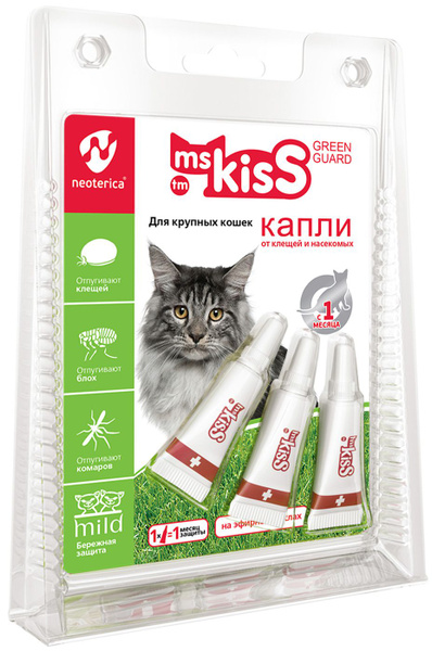 Ms.Kiss Капли репеллентные для крупных кошек весом более 2 кг, 3 шт по ...