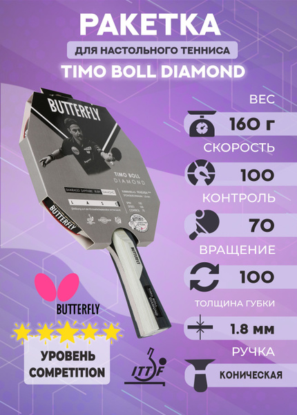Ракетка Butterfly Timo Boll Diamond - купить с доставкой по выгодным ...