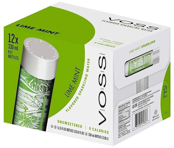 Вода минеральная VOSS (ВОСС) Lime Mint, газированная, 0.33 х 12 шт ...