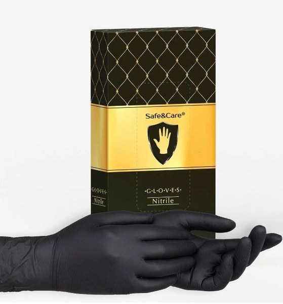 Safe&Care Перчатки медицинские, 100, M, Нитрил, черный - купить с ...