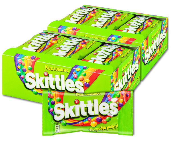 Жевательные драже Skittles Кисломикс (мандарин, ананас, малина, вишня ...