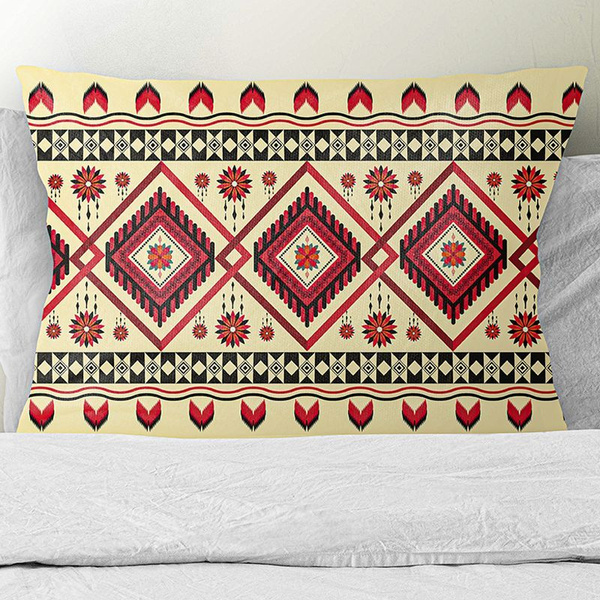 Подушка декоративная / Марокканские узоры, велюр / Алые ромбы на желтом ...