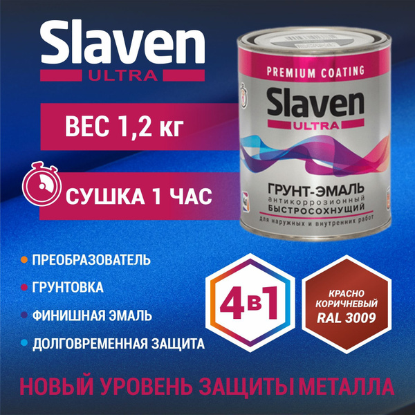 Грунт-эмаль Slaven slavenultra Быстросохнущая, Гладкая, Алкидно ...