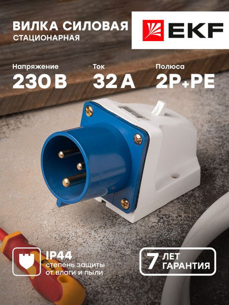 Вилка стационарная 523 2Р-РЕ 32А 220В IP44 EKF PROxima - 1 шт купить на ...