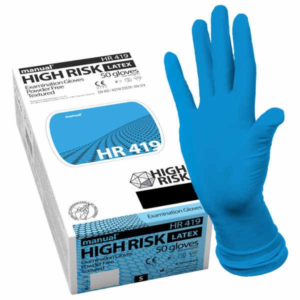 Перчатки латексные смотровые MANUAL HIGH RISK HR419 Австрия, 25 пар (50 ...