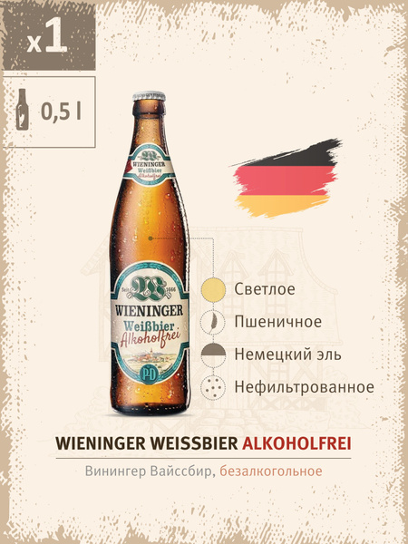 Пиво безалкогольное Wieninger Weissbier Alkoholfrei, Германия, Премиум ...