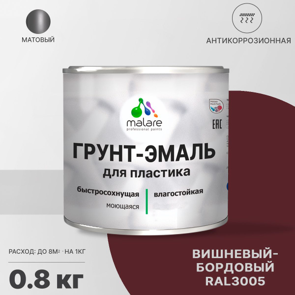 Грунт-эмаль Malare Грунт-Эмаль_для_пластика Быстросохнущая, Акриловая ...