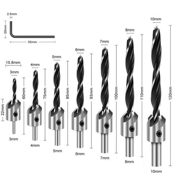 Набор сверл по дереву с зенкером 3-10 мм, для древесины, 7 шт. - купить ...