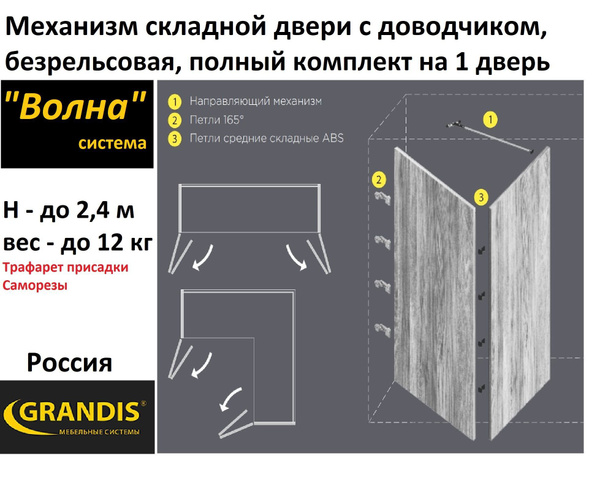 Механизм для складной двери с доводчиком Волна, безрельсовая, Россия ...