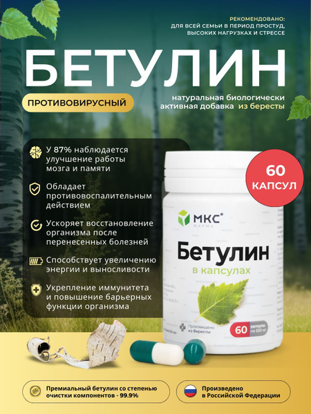 БАД Бетулин 60 капсул по 469 мг(+-5%) - купить с доставкой по выгодным ...