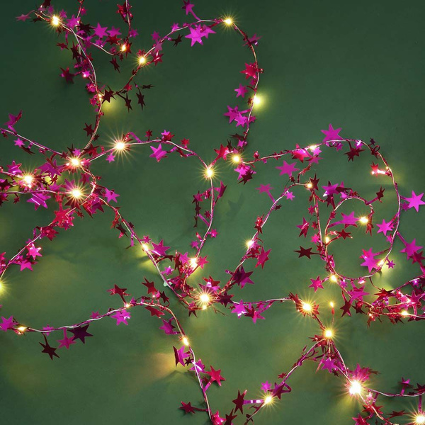 Гирлянда эл. нить росы медь "Пурпурные звезды", 5м, 50LED, фуксия, пост ...
